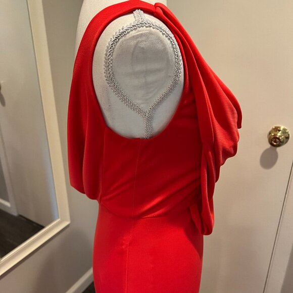 BGBGMaxAzria "Lena" Orange/Red Draped front, Cowl Open Back Gown, Size Small - Picture 10 of 16